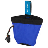 The Chuckit! Treat Tote by Chuckit is a blue and black, durable packcloth bag with a Treat Tote loop. It has a drawstring closure and toggle for easy access to pet treats, ideal for reward-based training.