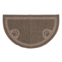 The Arm & Hammer Half Circle Litter Mat by Arm And Hammer features a semi-circular brown design with two paw prints and a textured surface to minimize litter scatter.