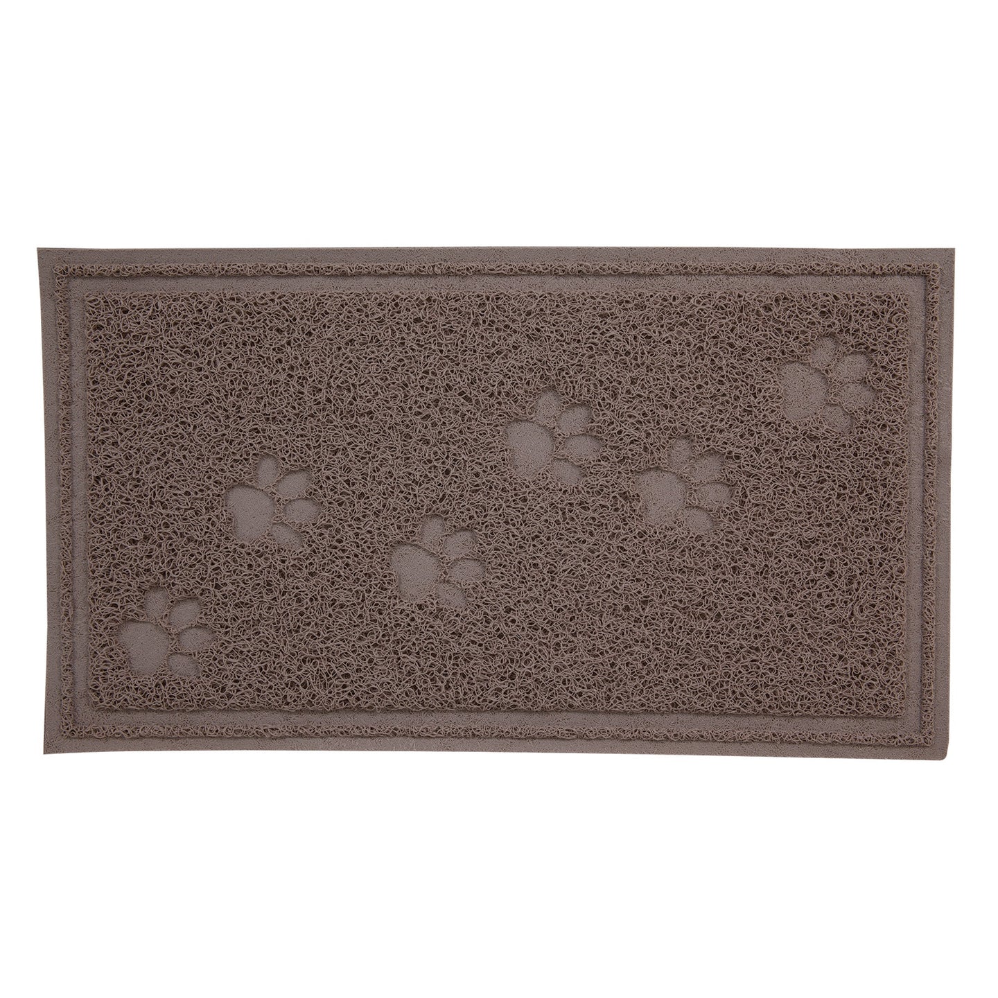 The Arm & Hammer Paws Litter Mat from Arm And Hammer, made of durable rubber, has a textured surface with raised paw prints. Its rectangular design and simple border efficiently catch litter scatter while its neutral tone complements any space.