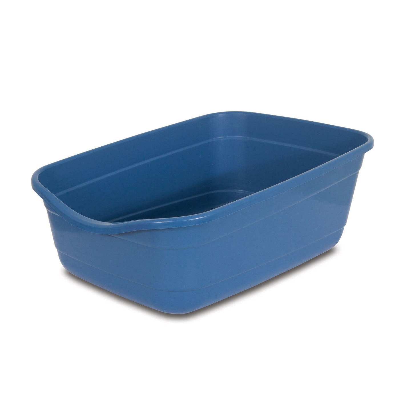 The Petmate Giant Litter Box, a blue rectangular container crafted from odor-resistant plastic with rounded corners and slightly raised sides, stands empty against a plain white background.