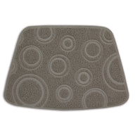 The Petmate Litter Mat Circles Design by Petmate is a light gray rectangular mat with rounded corners and features a stylish webbed pattern of overlapping circles. Made from rubberized material, it combines practicality with its textured surface, making it an ideal litter mat.