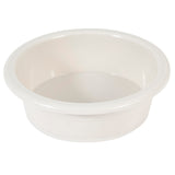 The Petmate Crock Bowl for Pets by Petmate is a round, white plastic basin with smooth edges and Microban protection, featuring a slightly shiny surface. This simple design is great for washing or holding items and is often made with recycled content.