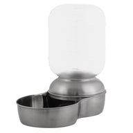 The Petmate Stainless Steel Replendish Waterer 1-Gal is vet-recommended, featuring a clear plastic bottle and stainless steel base to keep your pet hydrated.