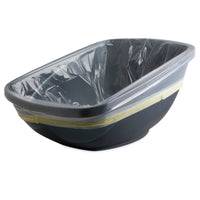 The Petmate Drawstring Hi-Back Litter Box Liners by Petmate feature odor control in a gray, oval-shaped plastic design. A clear liner and yellow band keep it secure for easy disposal, maintaining a tidy appearance in any space.