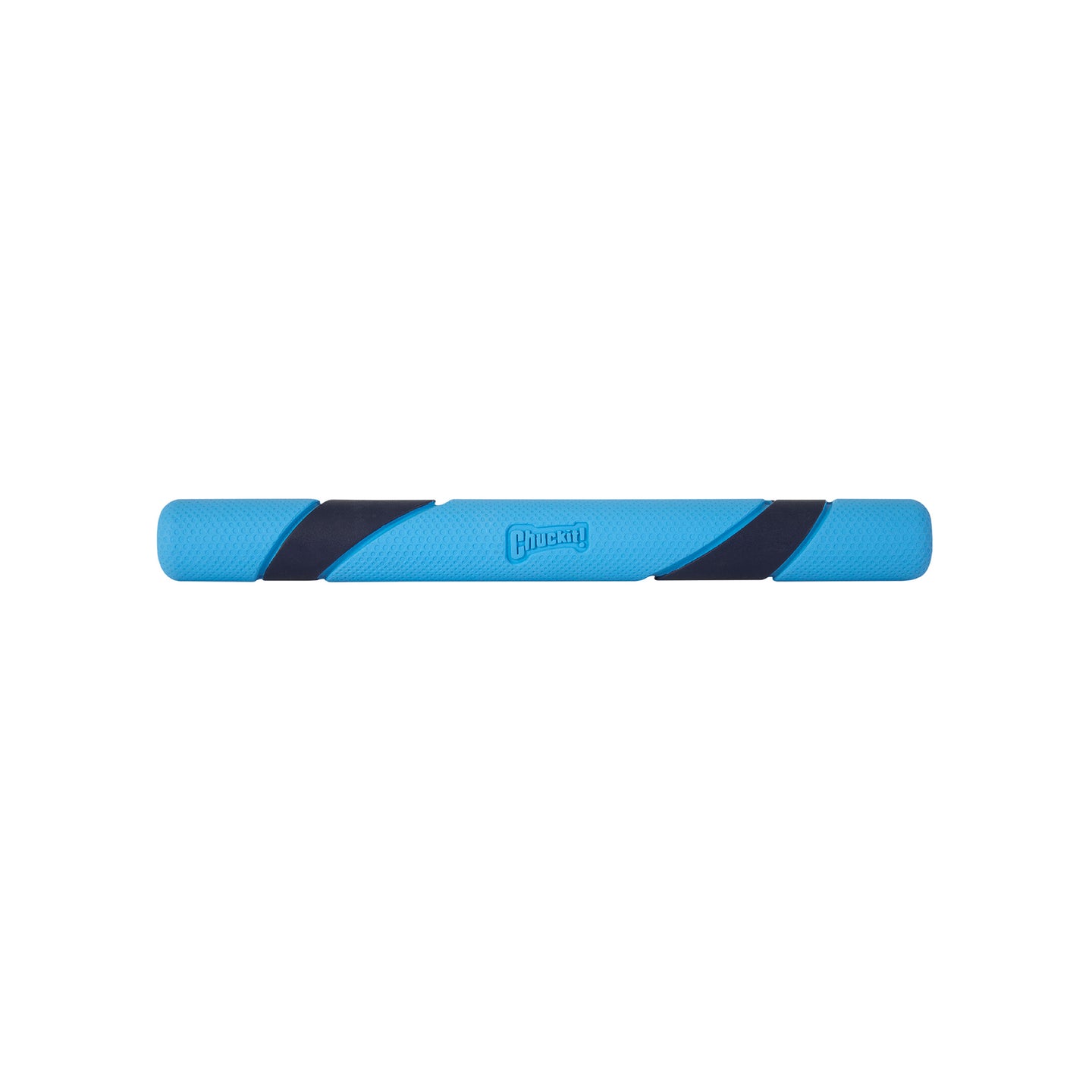 The Chuckit! Bacon Scented Sniff Fetch Stick is a blue and black natural rubber chew toy for pets, shaped like a stick with a textured grip and the Chuckit! logo. It entices your furry friend with its enticing bacon scent during playtime.