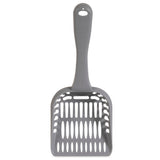 The Arm & Hammer Jumbo Litter Scoop by Arm And Hammer has a gray plastic body, long handle, and efficient slotted design for easy sifting.