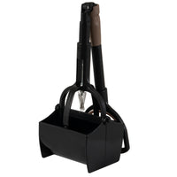 The Arm & Hammer Claw Poop Scooper by Arm And Hammer is black, equipped with a spring mechanism and extendable brown handle. It features a large hinged claw scoop for effortless pet waste collection.