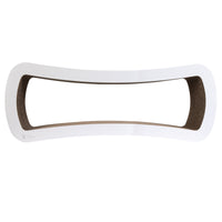 The PetFusion Jumbo Cat Scratcher Lounge by Pet Fusion is a white, curvy rectangular board with a hollow center and cardboard interior, providing your cat with the perfect spot for scratching and lounging. This chic piece of pet furniture is sure to be adored by your feline friend.