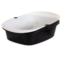 The collapsible plastic tub features black sides, a white interior, and antimicrobial protection. Its versatile design is ideal for washing or storage, similar to the Arm & Hammer Sifting Litter Box by Arm And Hammer.