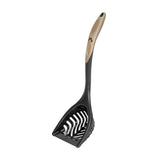 The Petmate Ultimate Litter Scoop by Petmate is a black cat litter scoop designed as a pet cleaning tool, featuring an extra-long handle, comfortable beige grip, and slotted openings for efficient litter sifting.