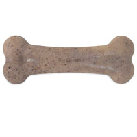 The Barkbone Natural Instincts Bacon-Infused Nylon Dog Chew is a beige toy with bacon-infused flavor featuring darker speckles at its rounded ends. BarkBone is printed on the surface, making it ideal for nylon dog chew fans.
