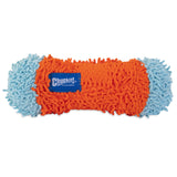 Introducing the Chuckit! Indoor Tumble Bumper, a cylindrical indoor dog toy with orange and blue fuzzy texture, blue ends, and a central blue label. It promises a delightful play experience for your furry friend.