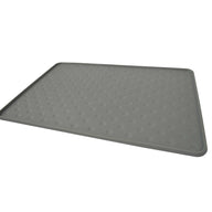 The PetFusion Tough Grip Dog Food Mat by Pet Fusion is a gray, rectangular silicone mat designed for pets. It features a surface pattern of small circular bumps to prevent slipping.
