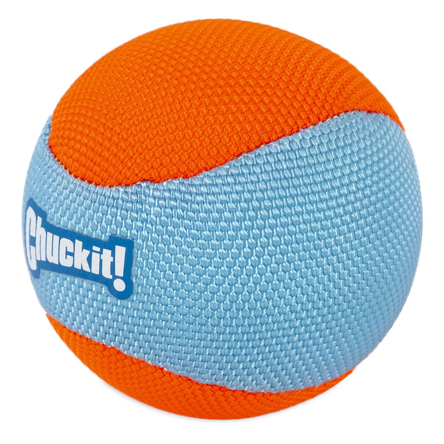 The Chuckit! Amphibious Fetch Balls Medium 3 Pack features bright orange and light blue textured round toys perfect for water-loving dogs. Designed to complement Chuckit! Launchers, each ball displays Chuckit! on the side for endless fun.