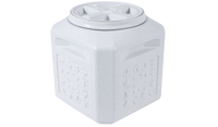 The Vittles Vault Pawprint Outback Food Storage Container by Vittles Vault is a light gray, BPA-free plastic square container with embossed floral patterns, featuring an indented round lid for airtight sealing and secure storage.