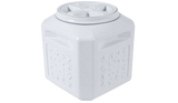 The Vittles Vault Pawprint Outback Food Storage Container by Vittles Vault is a light gray, BPA-free plastic square container with embossed floral patterns, featuring an indented round lid for airtight sealing and secure storage.