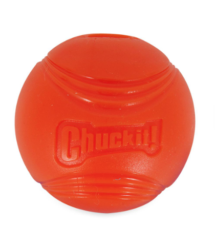 The Chuckit! Fetch Medley 2 by Chuckit is crafted from durable natural rubber, featuring the embossed brand logo. Its round, textured with grooves for extra grip, and includes a small hole on one side, making it the ultimate dog toy for endless playtime fun.